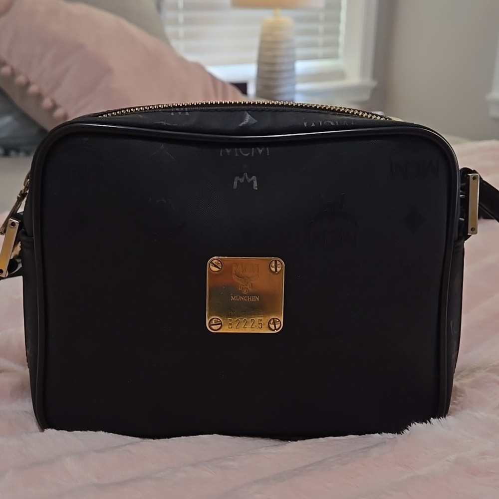 MCM Visetos Camera Crossbody in Black Coated Canvas with COA